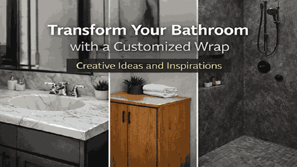 Gemini said Bathroom vinyl wrap ideas for vanity, cabinets, and shower tiles renovation.